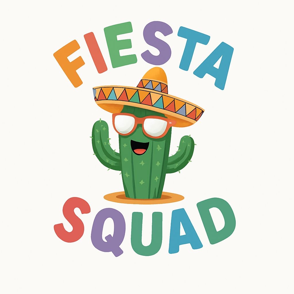 Cheerful Cactus in Sombrero with Fiesta Squad Text Sticker