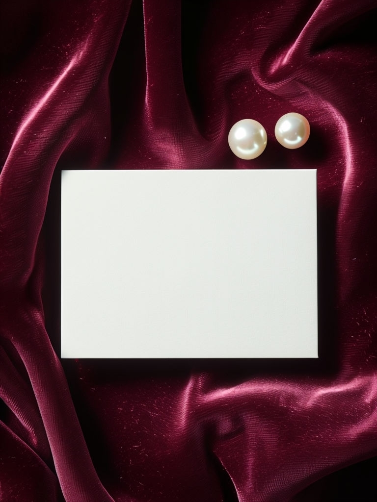 Elegant White Card on Luxurious Burgundy Velvet Fabric Mockup