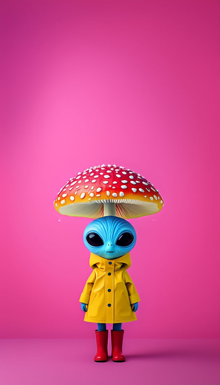 Colorful Blue Alien in Yellow Raincoat Under Mushroom Phone Case Cover