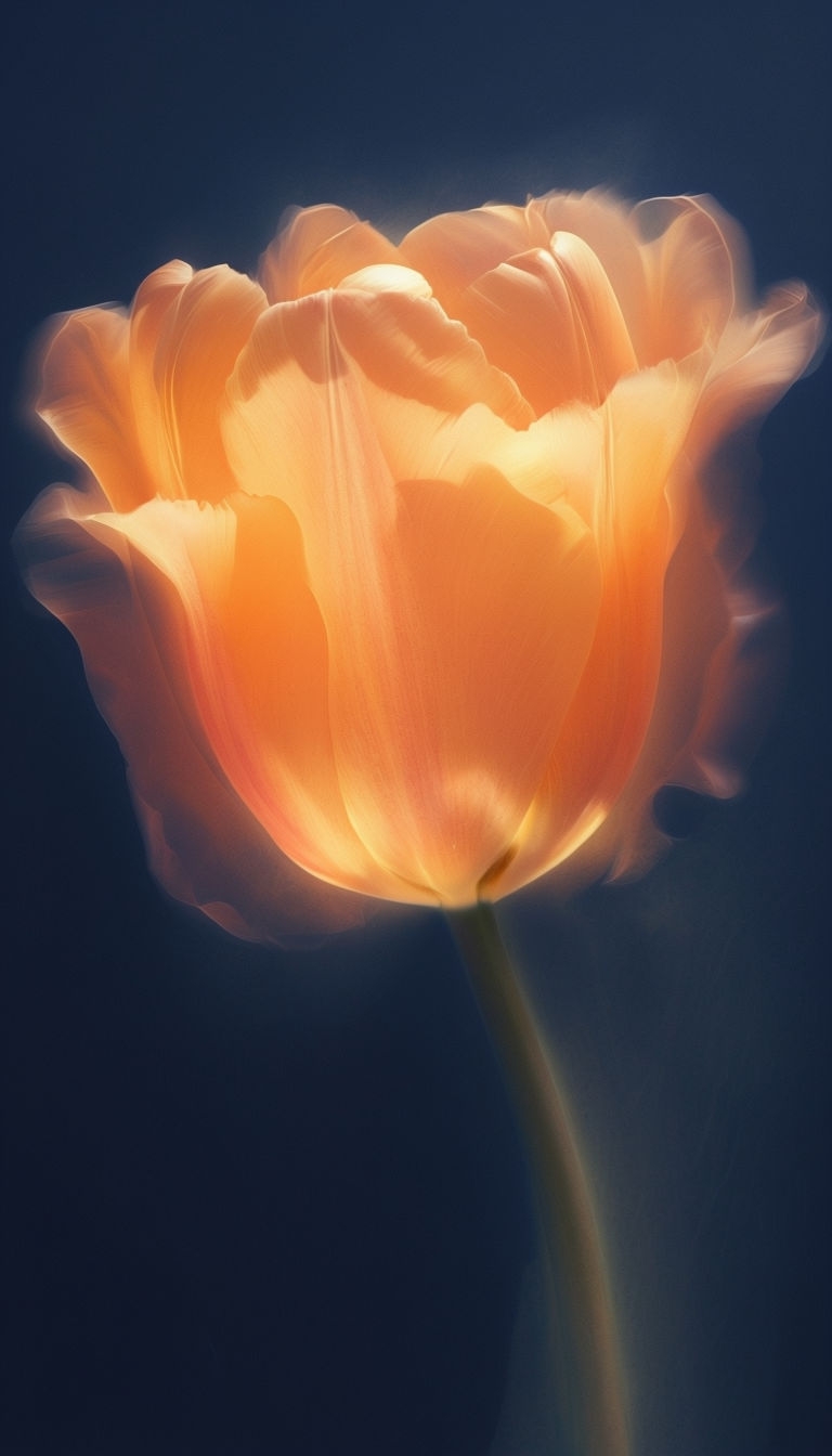 Elegant Orange Tulip Close-Up Art Against Dark Blue Background Mobile Wallpaper