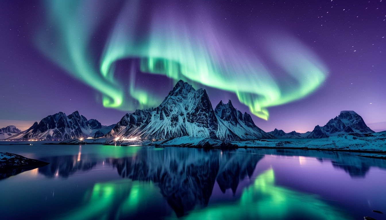 Majestic Northern Lights Over Rugged Mountain Landscape Virtual Backgrounds