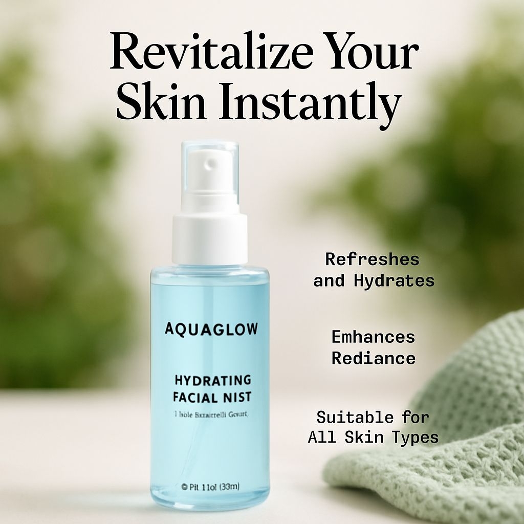 Elegant AquaGlow Hydrating Facial Mist Product Advertisement Ads