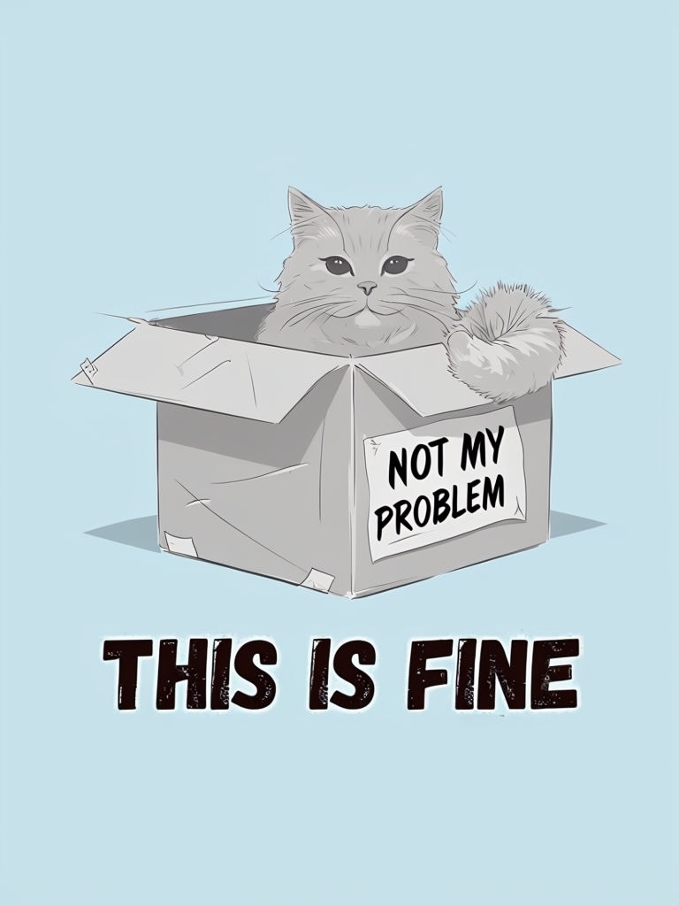Playful Cat in Box with 'Not My Problem' Humor T-Shirt