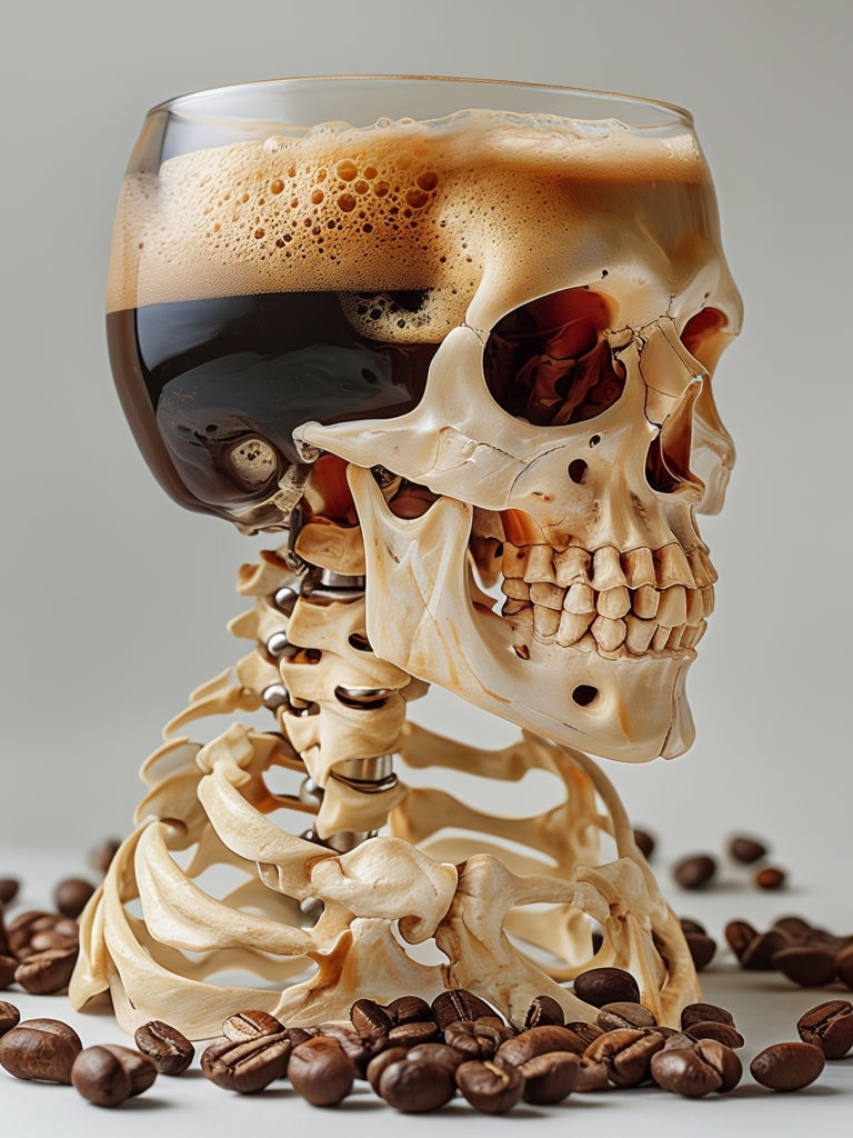 Surreal Coffee Skull Glass with Anatomical Details Art