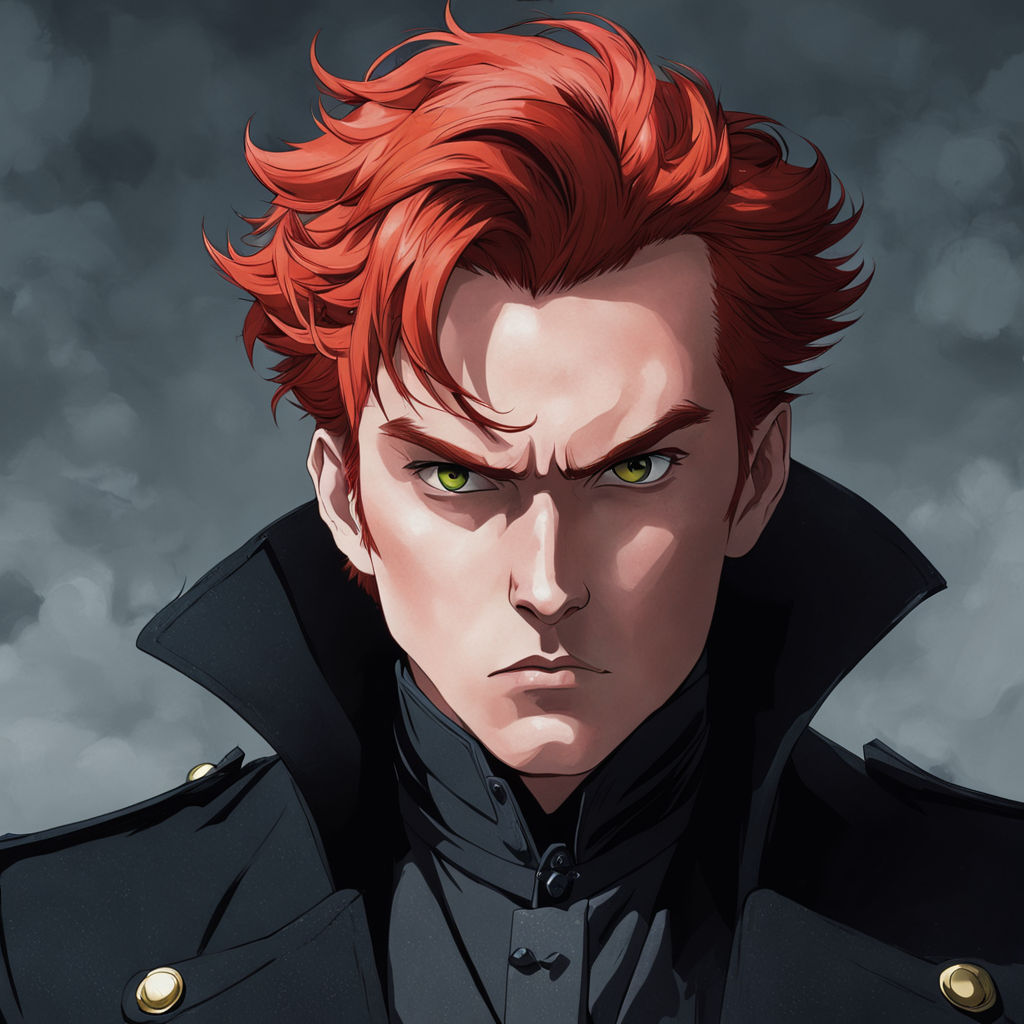 Portrait of Evil Anime Guy with scuffy red hair