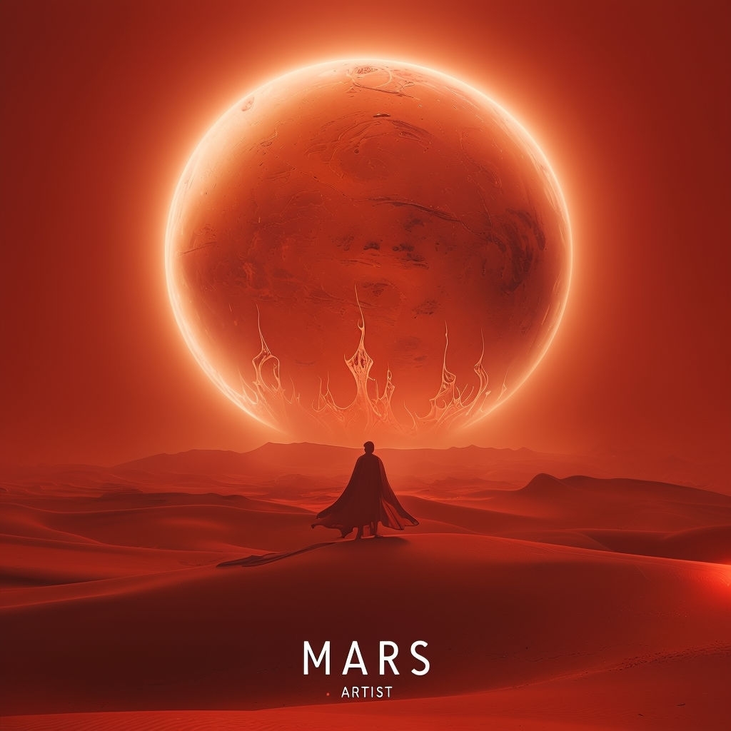 Dramatic Martian Landscape with Celestial Body Album Cover