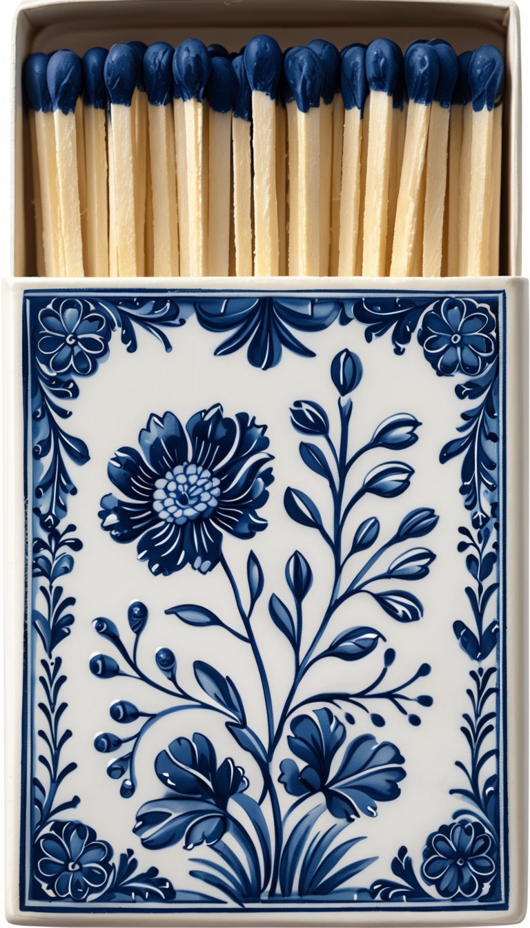 Elegant Dutch Delftware Matchbox Illustration for Mobile Wallpaper