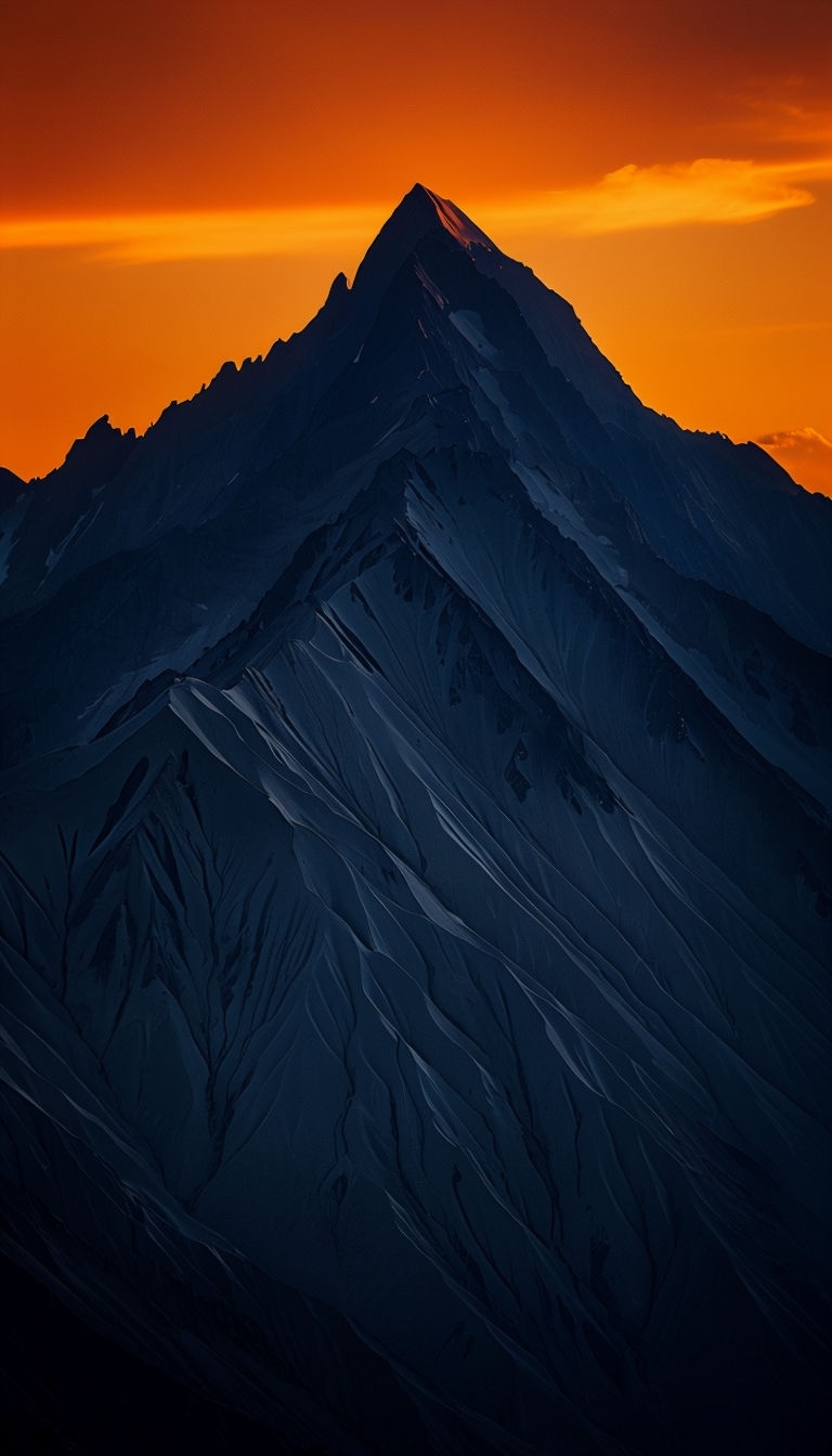 Majestic Mountain Peak Silhouetted Against Orange Sky Phone Case Cover