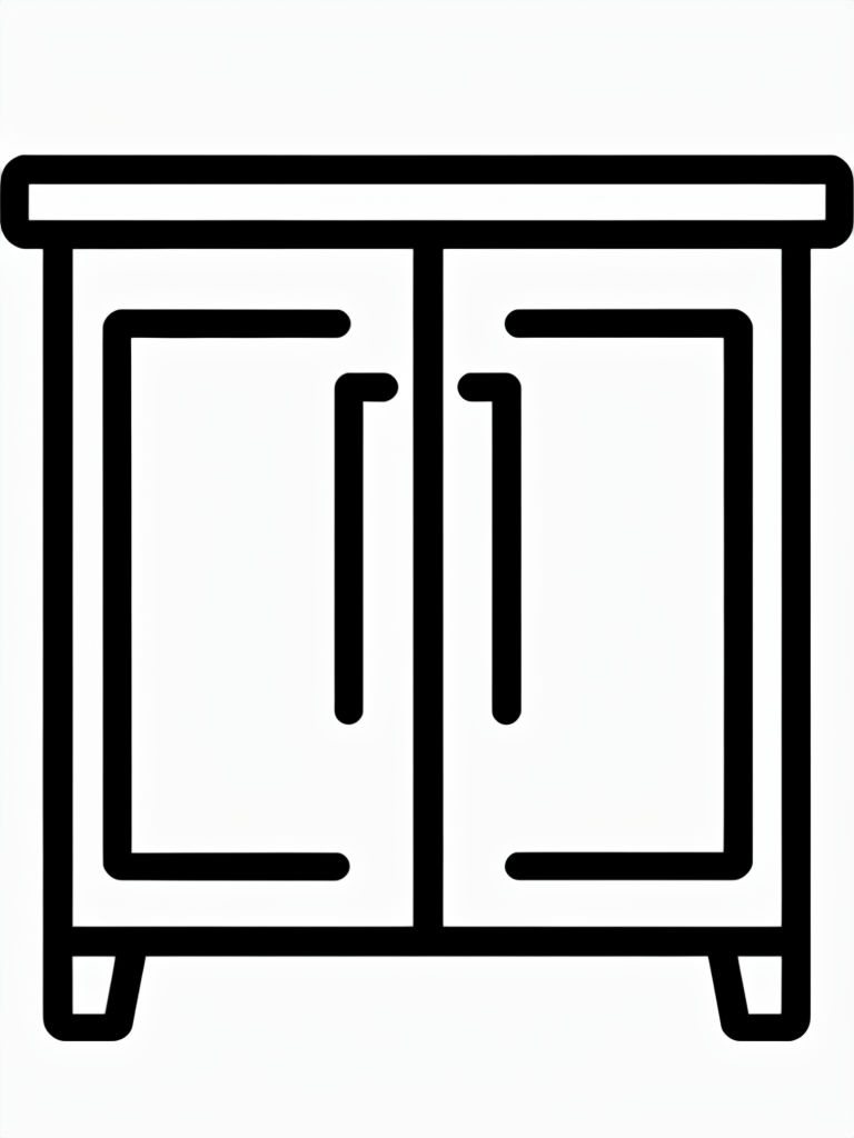 Minimalist Black Line Oak Wood Cabinet Icon Coloring Book Page
