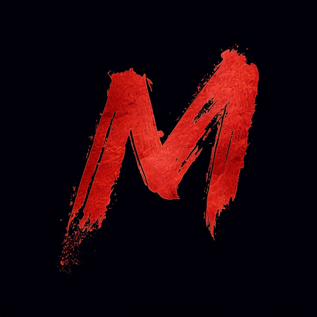 Dynamic Fiery Red Letter M Illustration on Black Background Monogram