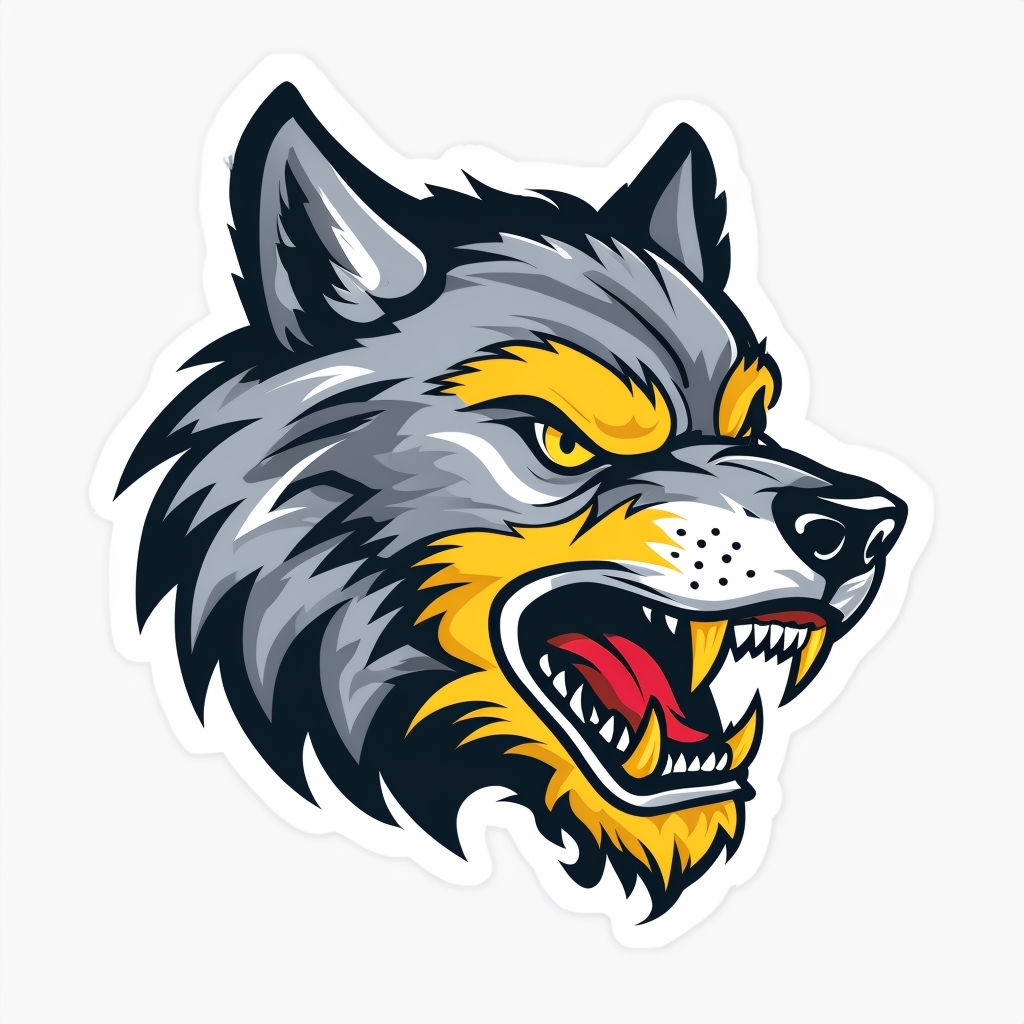 Fierce Cartoon Wolf Head Illustration with Vivid Colors Sticker