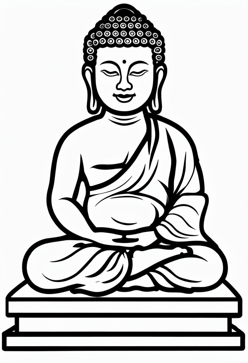 Simple Seated Buddha Line Drawing for Relaxing Coloring Book Pages