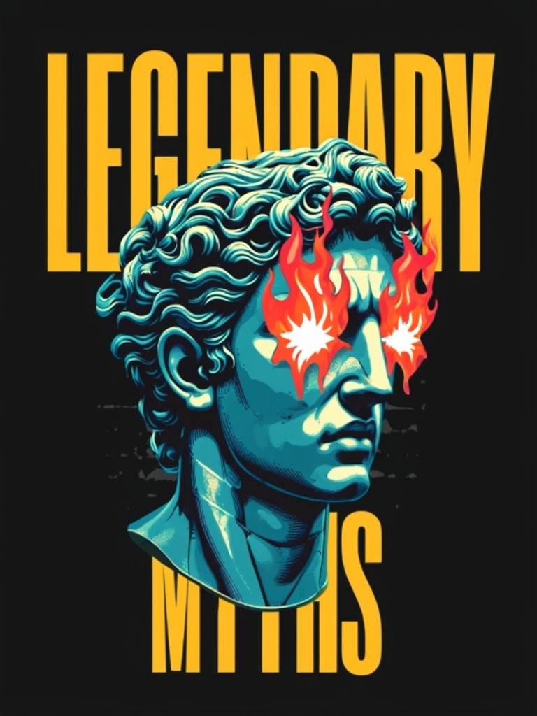 Teal Greek Bust with Legendary Myths Graphic T-Shirt