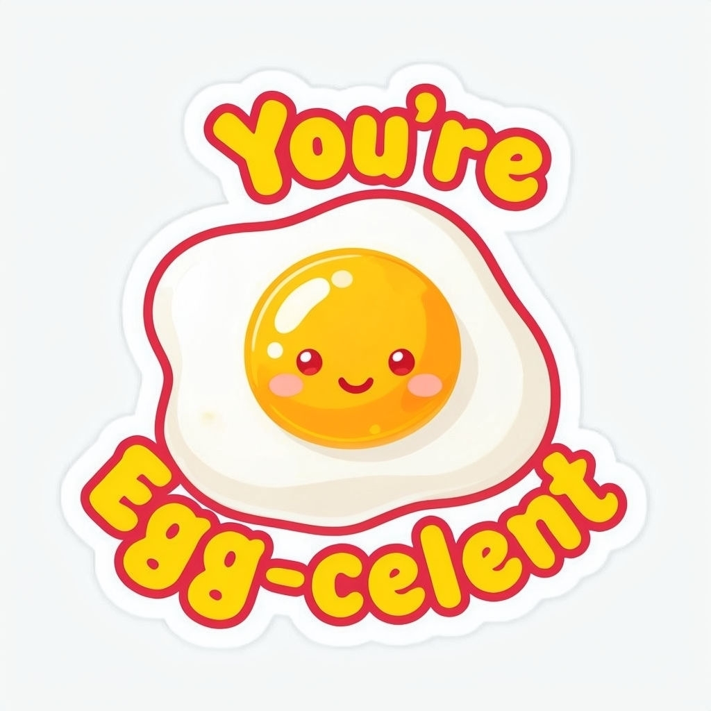 Kawaii Fried Egg with Smile and You’re Egg-cellent Sticker