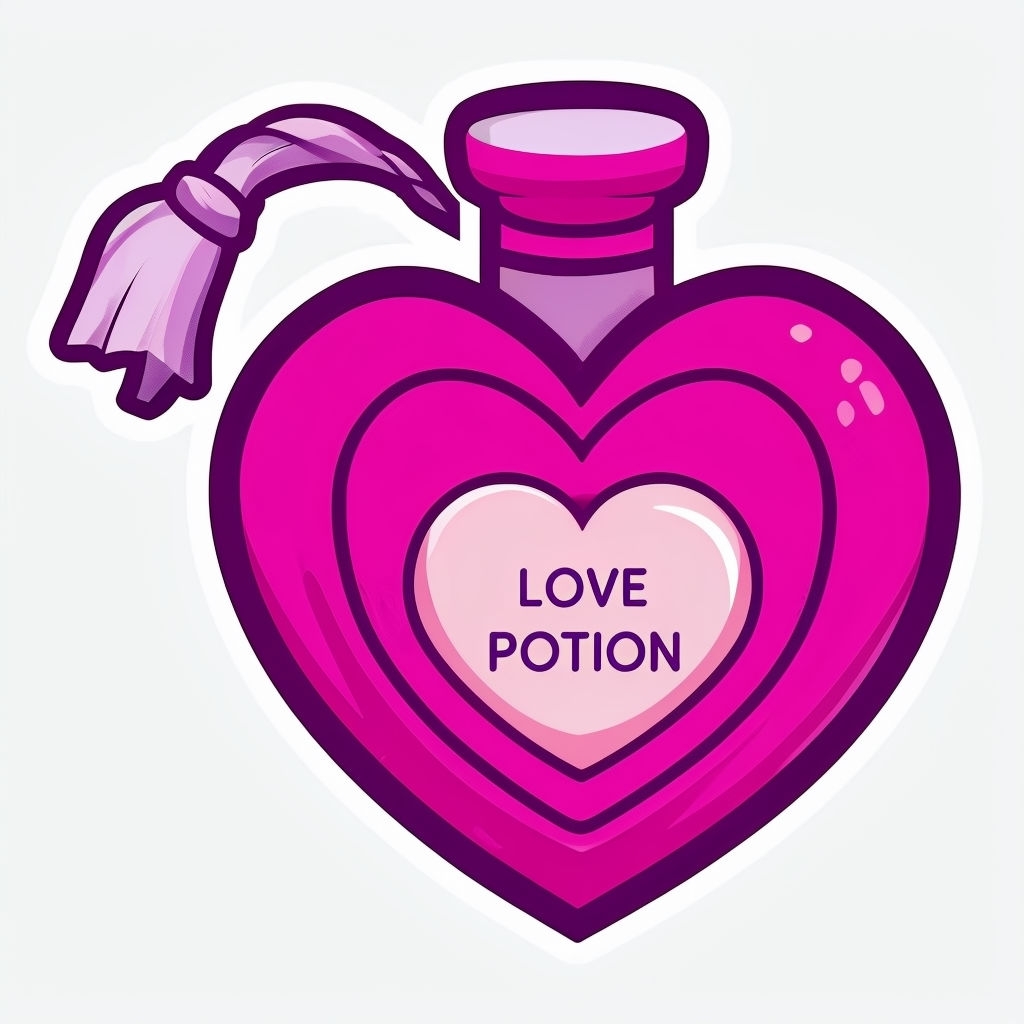 Vibrant Heart-Shaped Love Potion Bottle Cartoon Sticker