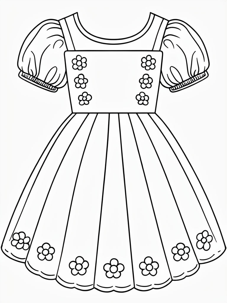 Child's Dress Line Drawing for Easy Coloring Book Pages