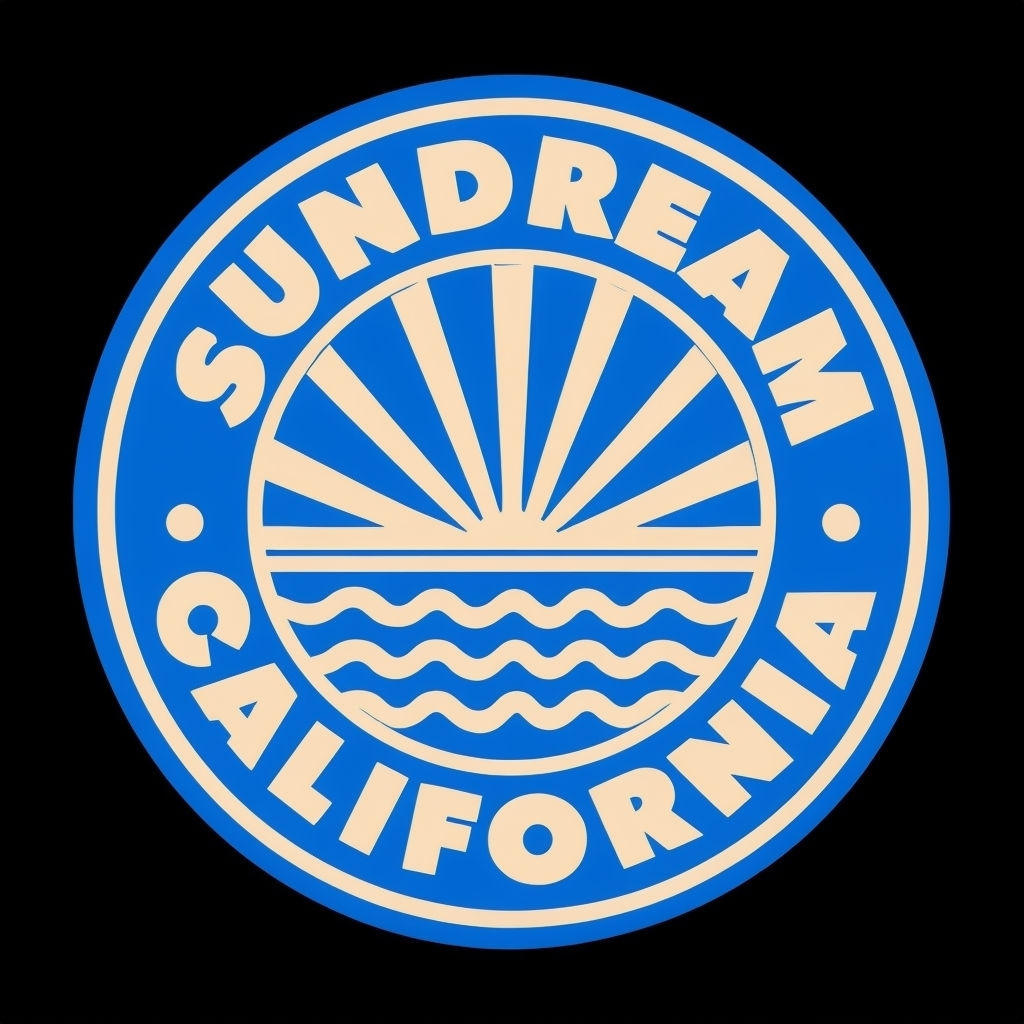 Minimalist Blue Sun and Waves SUNDREAM CALIFORNIA Logo
