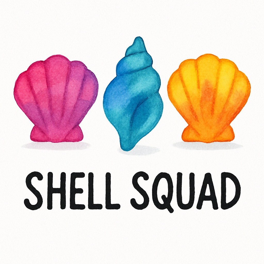 Colorful Watercolor Seashells with Shell Squad Text Sticker