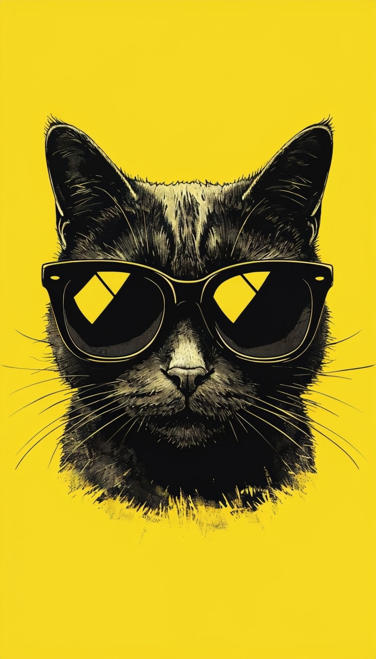Cool Black Cat with Sunglasses Minimalist Illustration Mobile Wallpaper
