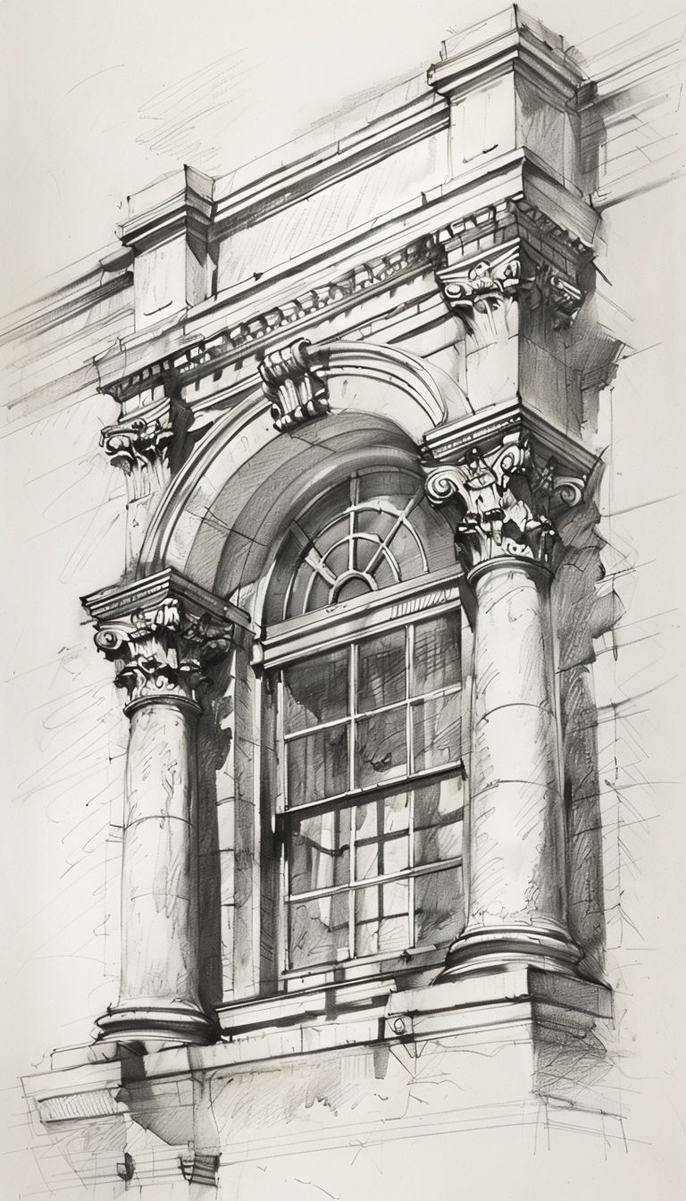 Intricate Neoclassical Architectural Sketch Art