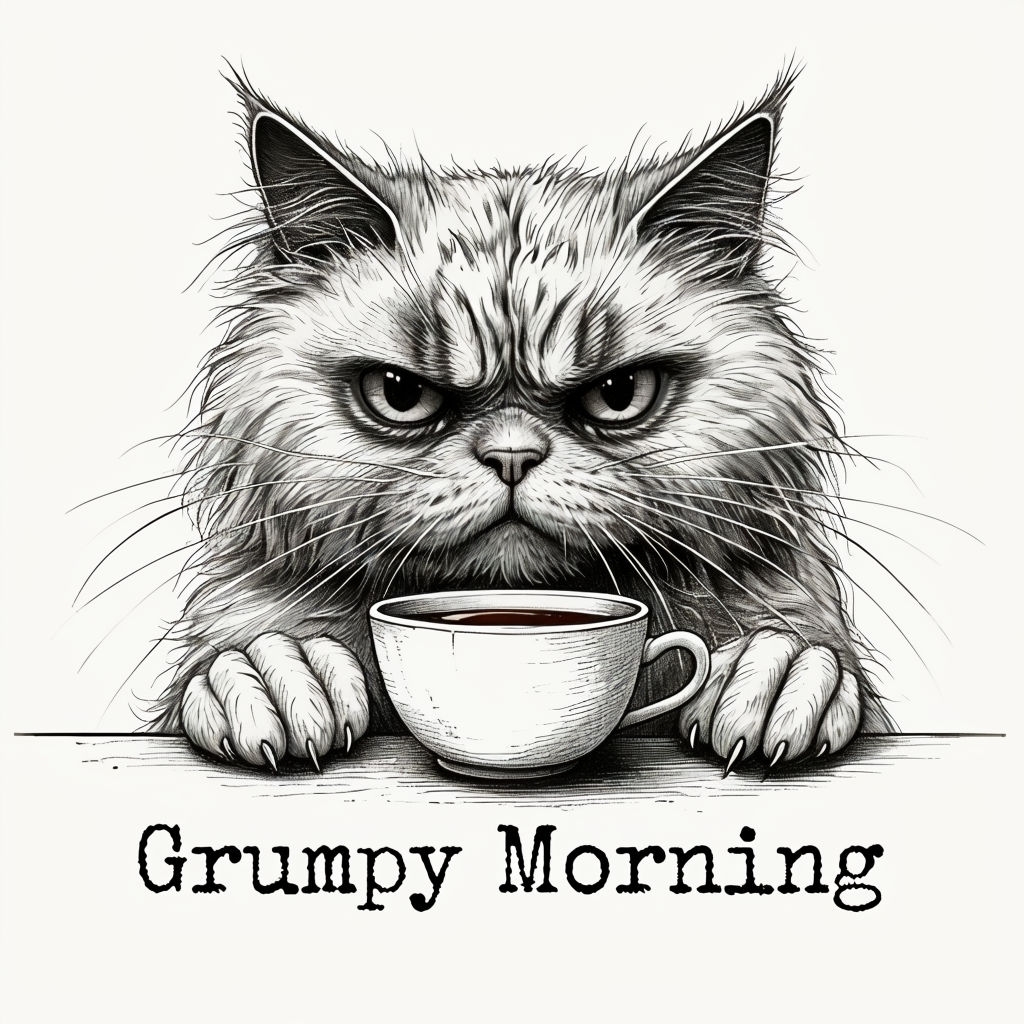 Grumpy Cat with Coffee Illustration for Morning Mug