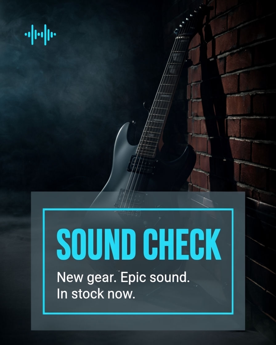 Sleek Electric Guitar Sound Check Ad with Moody Background Ads