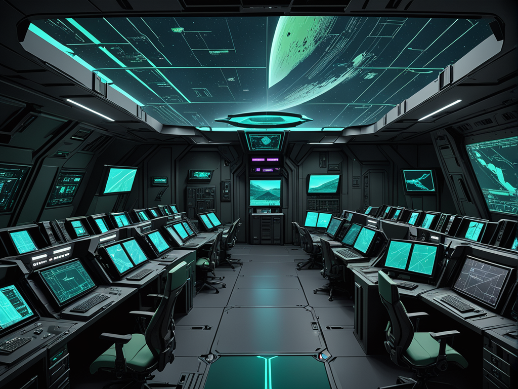 Cyberpunk Tactical Command Center lunar battle atmosphere by ...