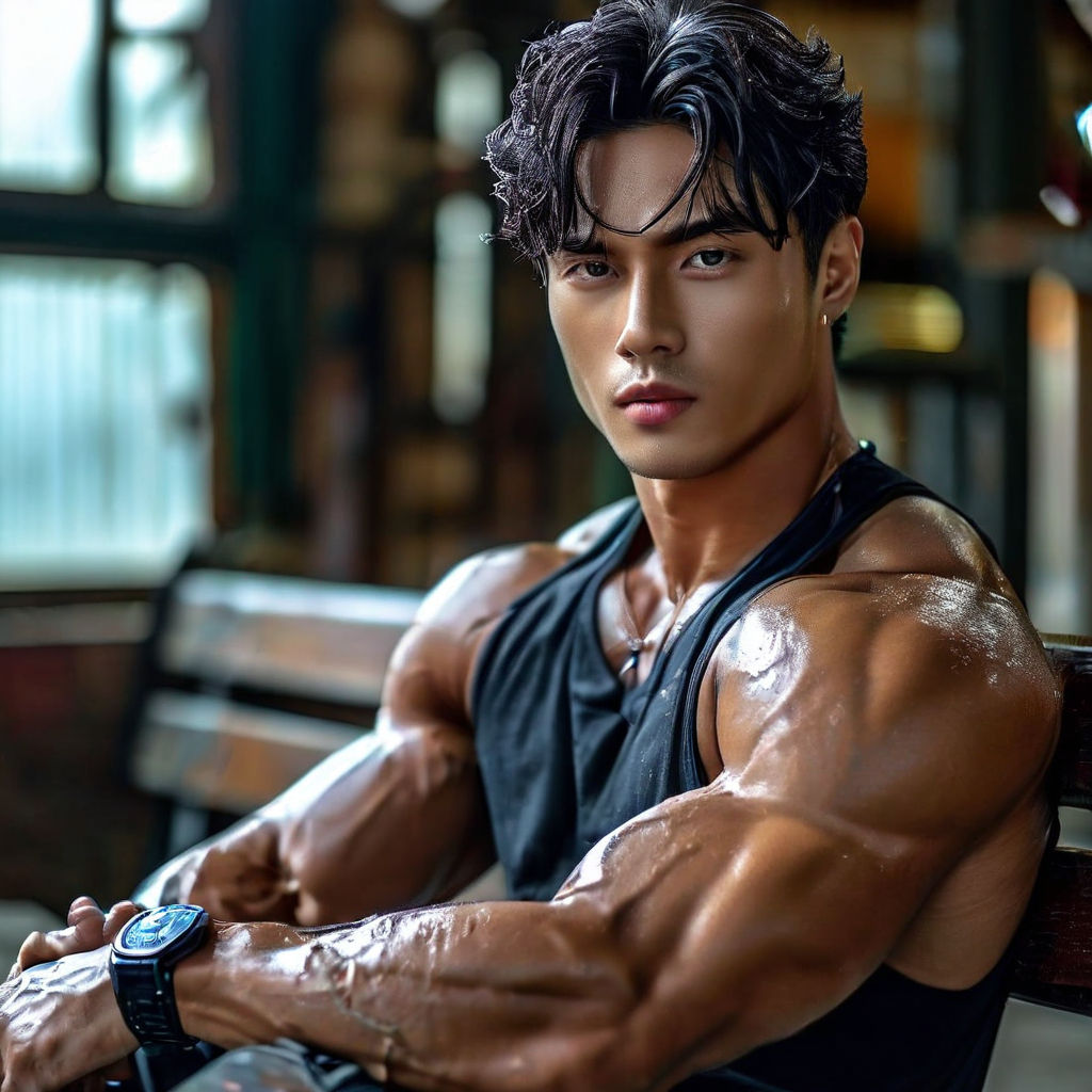 muscular powerful asian thoughtchad