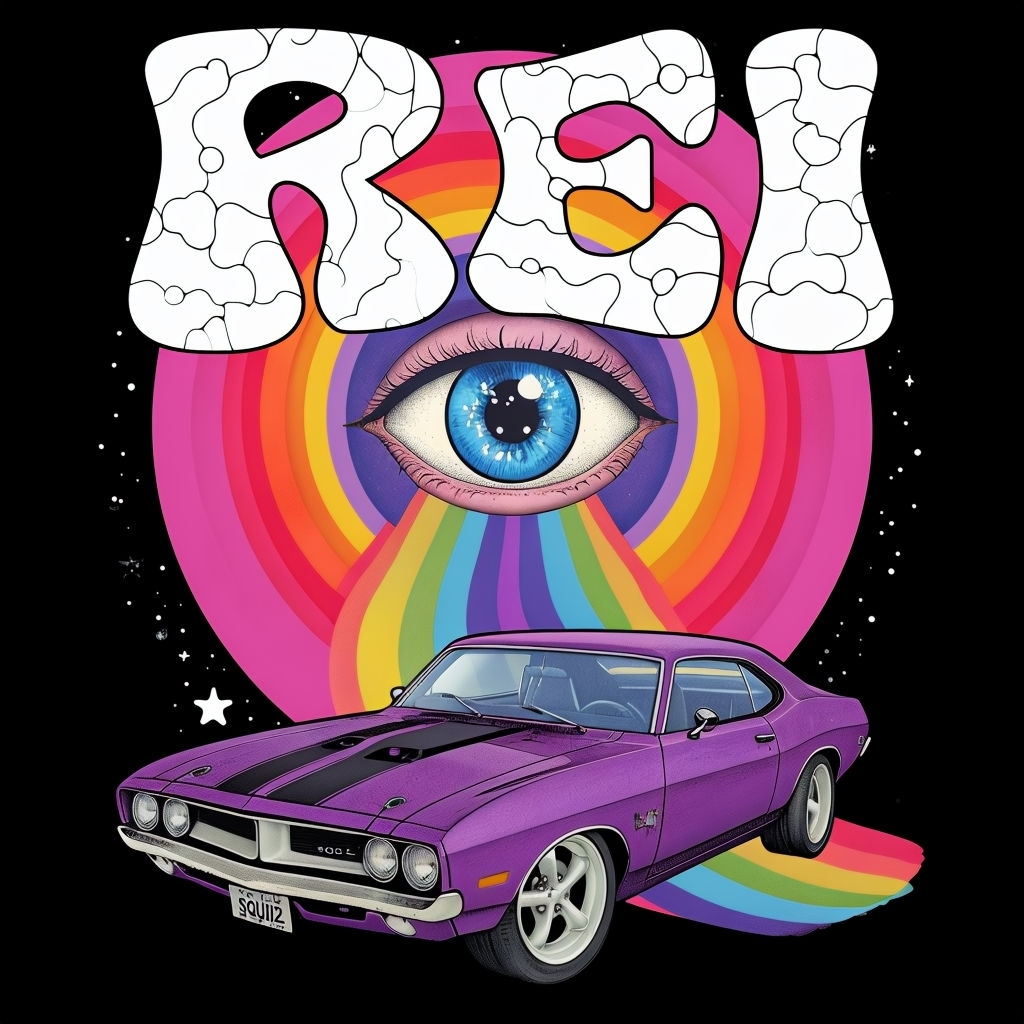 Psychedelic Pop Art KROD Muscle Car with Cosmic Eye T-Shirt