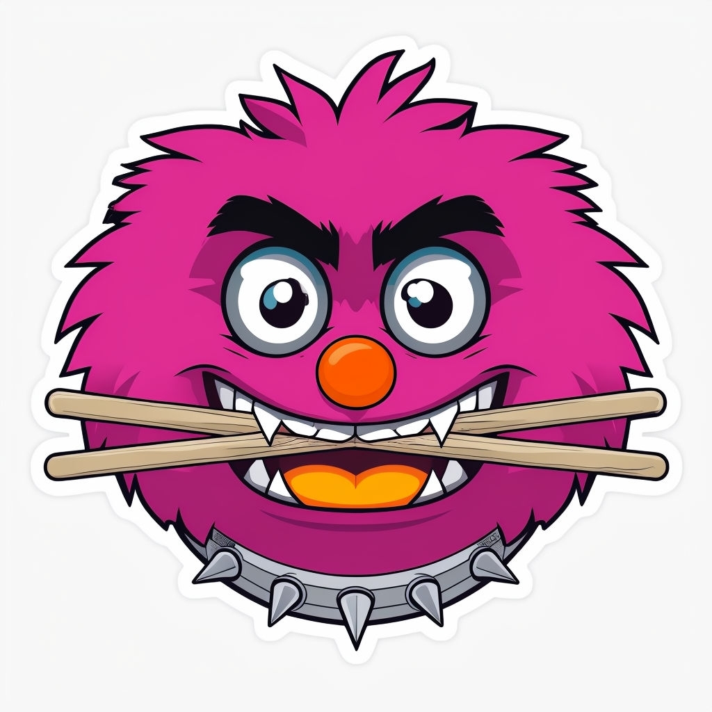 Whimsical Magenta Animal Character with Drumsticks Sticker