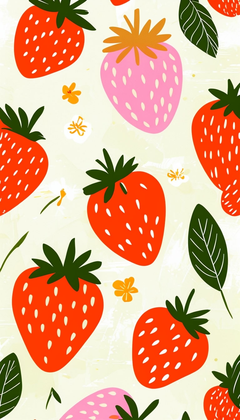 Vibrant Playful Strawberry and Flower Illustration Phone Case Cover