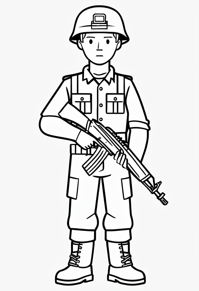 Minimalistic Cartoon Soldier Line Drawing Coloring Page