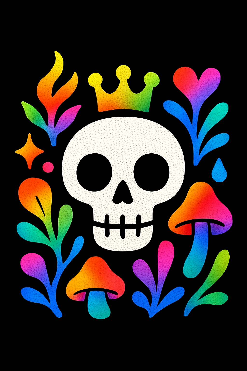 Vibrant Skull with Colorful Crown and Whimsical Elements T-shirt