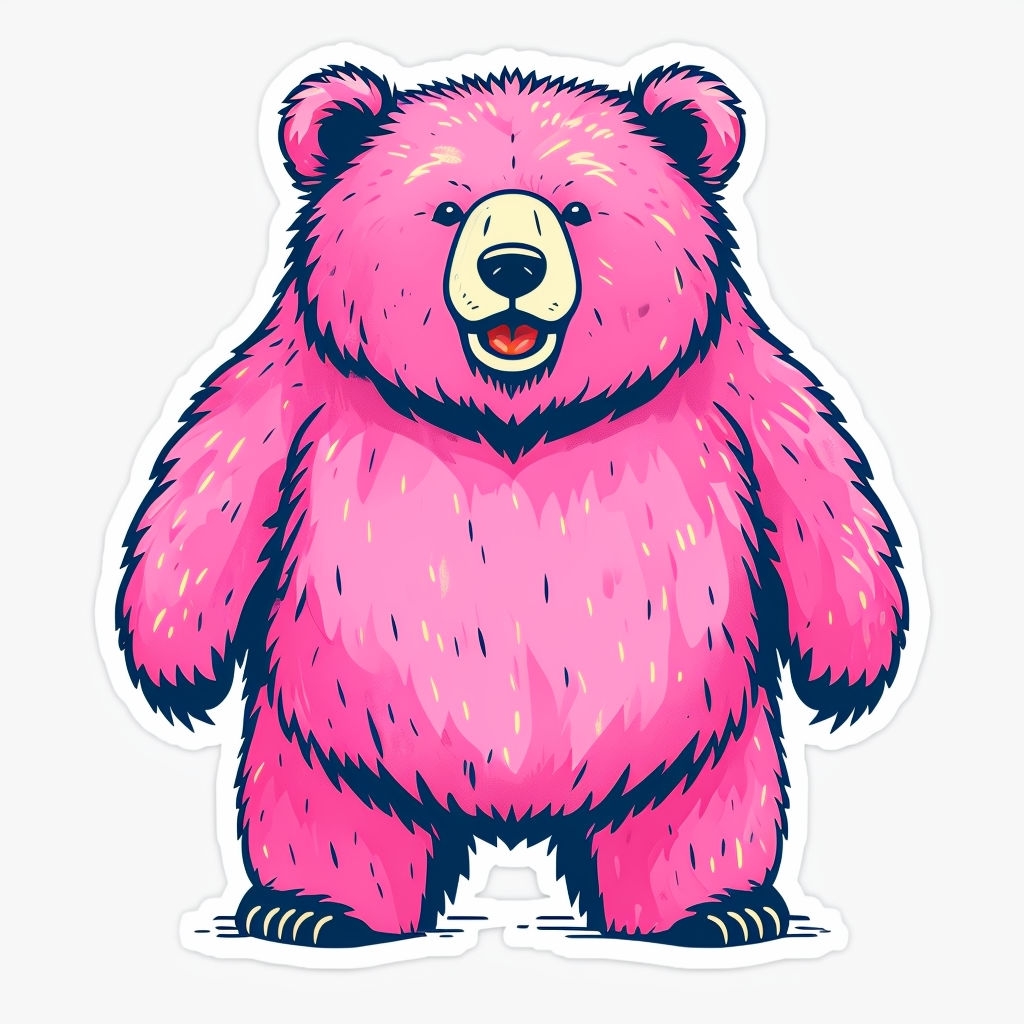 Whimsical Pastel Pink Bear Cartoon Illustration Sticker