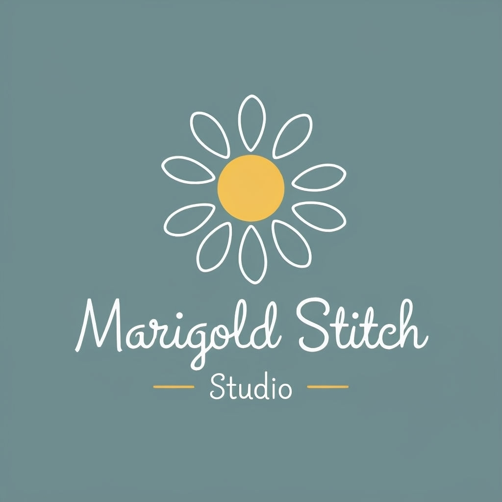 Minimalist Japandi Marigold Stitch Studio Logo Design Idea for Embroidery Logo