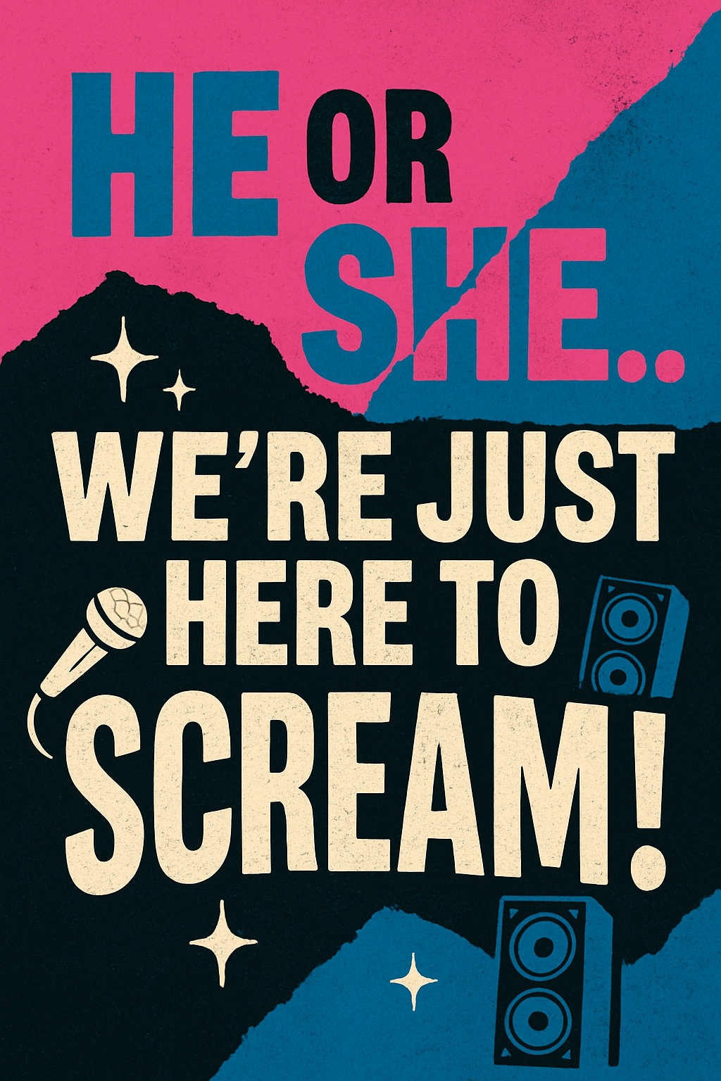 Vibrant Retro He or She We're Just Here to Scream Poster for Cards & Invites