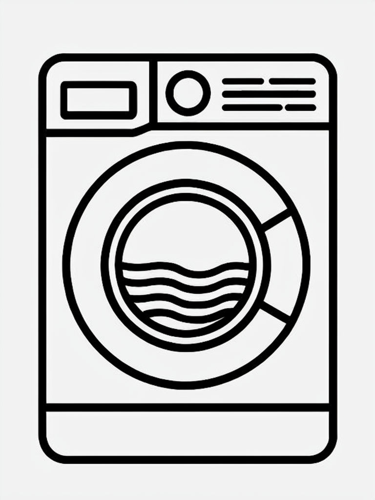 Minimalist Black and White Washing Machine Line Drawing Coloring Book Pages