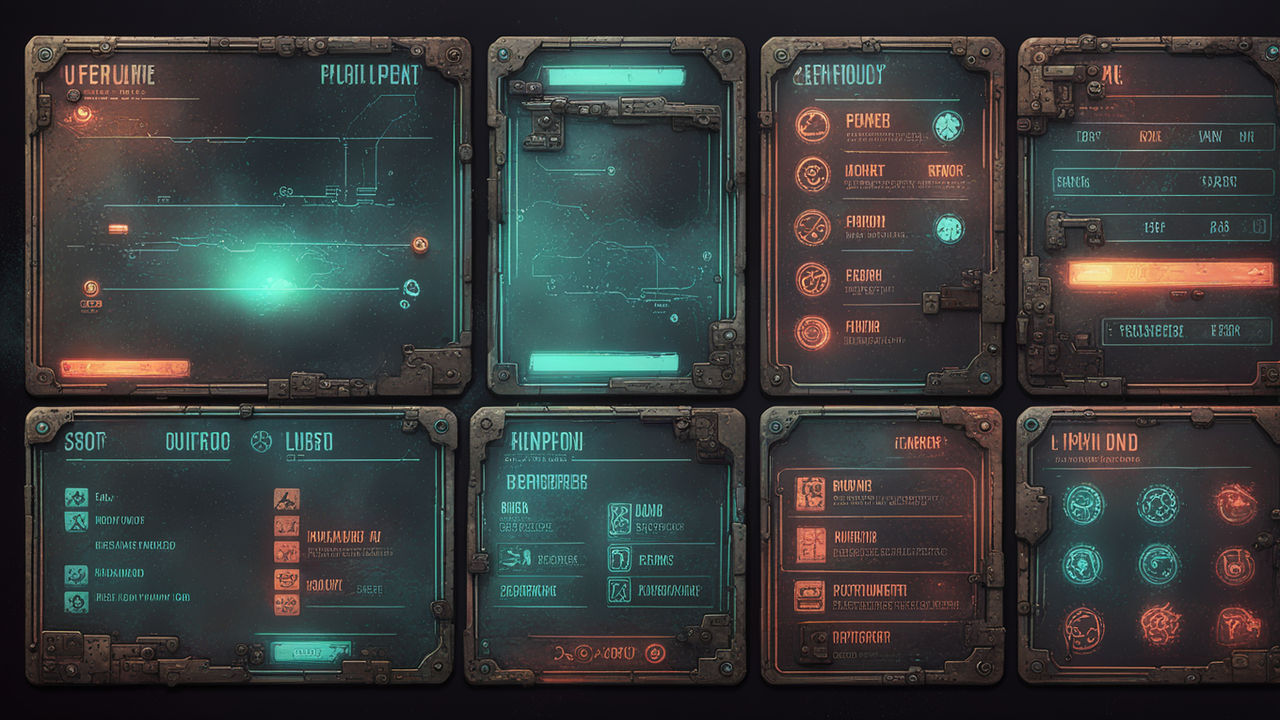 Post-apocalyptic futuristic cyberpunk card game interface by Владимир ...