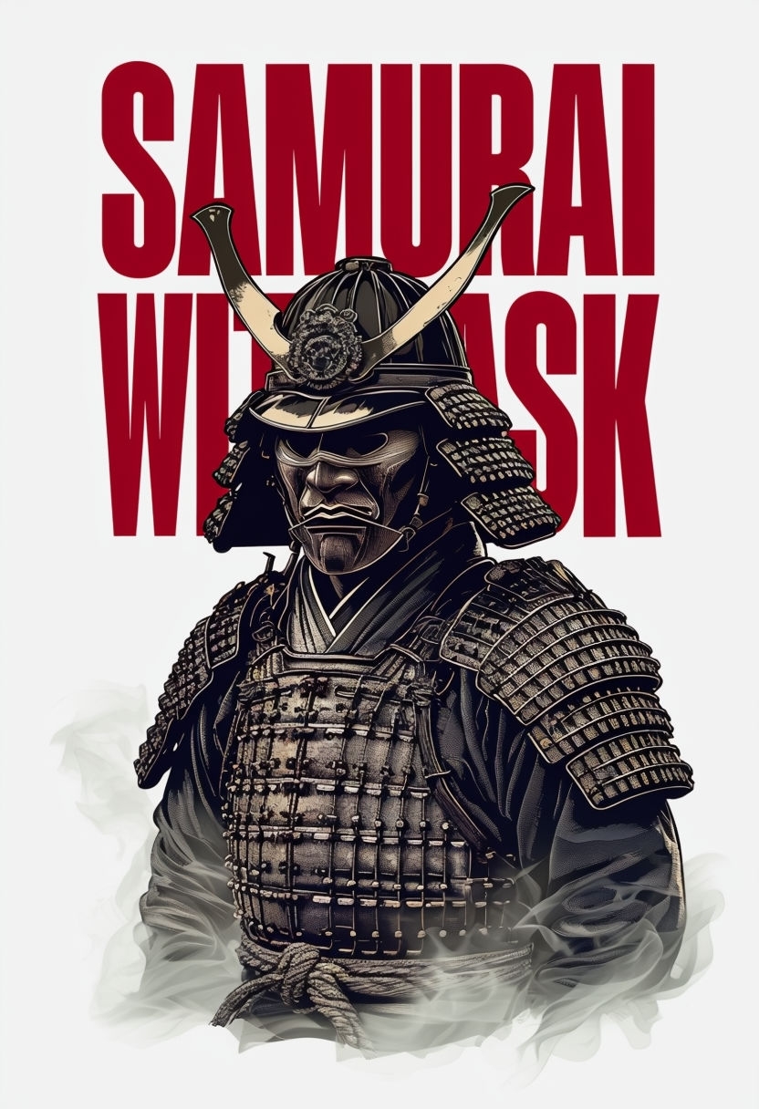 Ominous Samurai Warrior with Mask Digital Artwork Poster