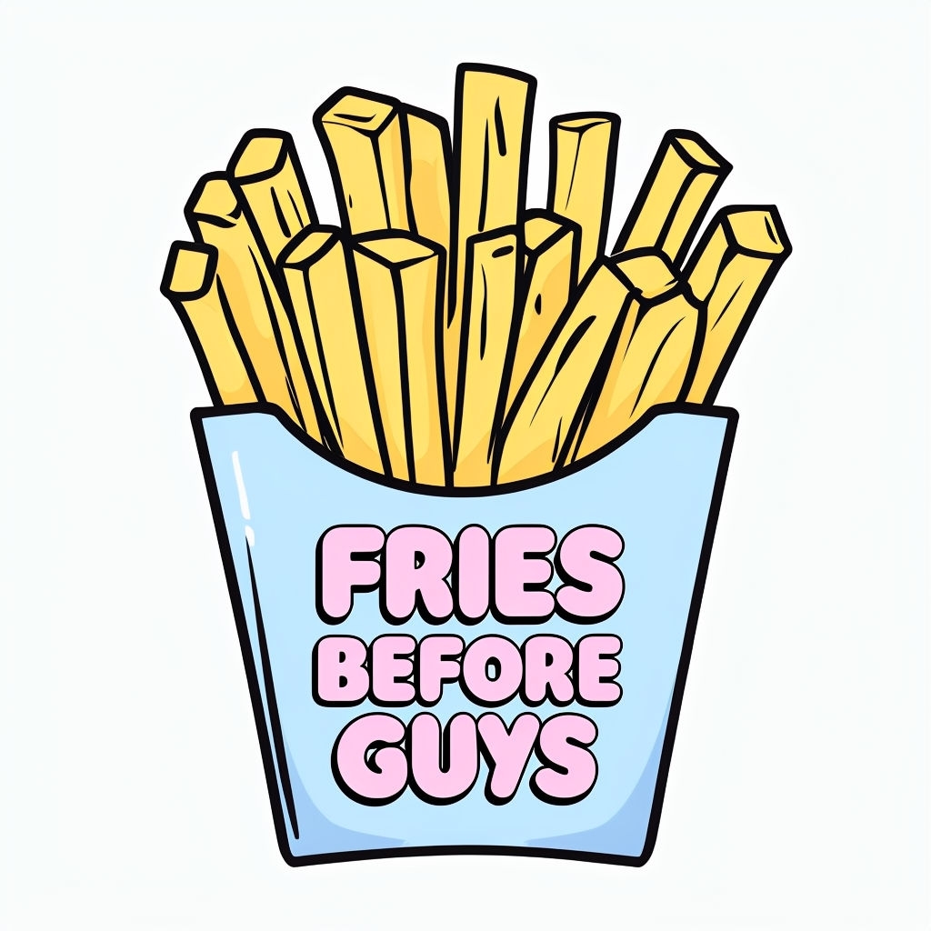 Fries Before Guys Cartoon Illustration Sticker
