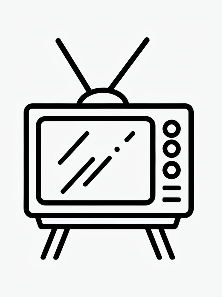 Minimalist Line Art Old-Fashioned Television Icon Coloring Book Page