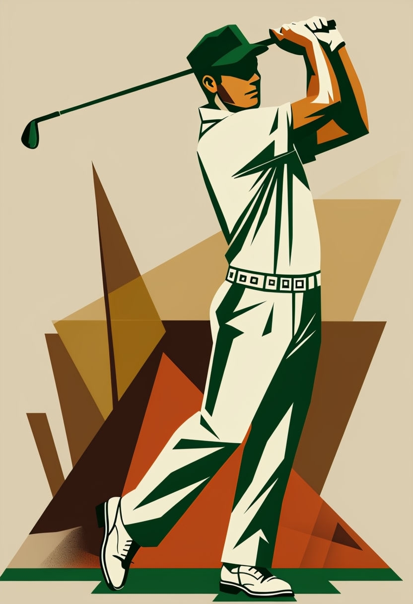 Vintage Golf Swing Illustration with Geometric Shapes Art