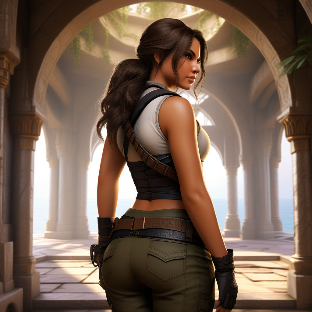 Lara croft as a plus size girl as she in a vivid world