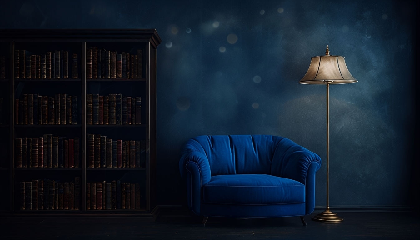 Cozy Dimly Lit Personal Library Nook Virtual Background
