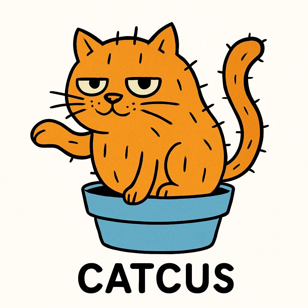 Whimsical CATCUS Cartoon Cat Cactus Character Sticker