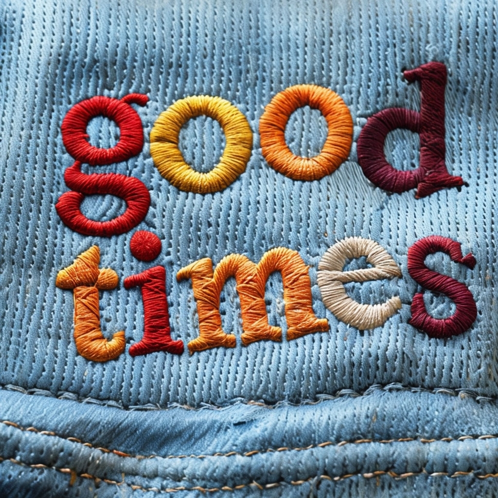 Embroidery of Good Times on Light Blue Denim Fabric Cover // Spotify Album Cover