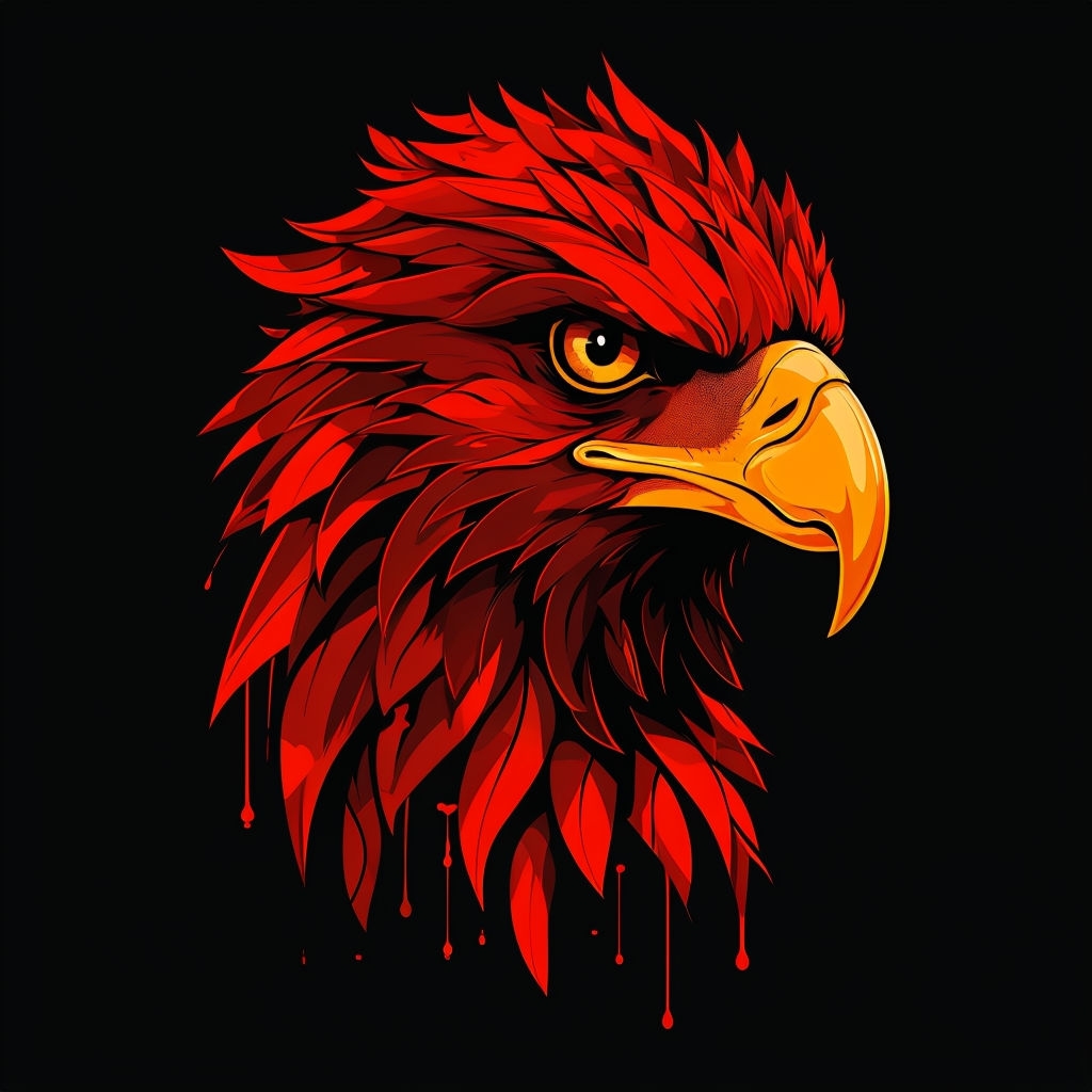 Vibrant Scarlet Red Eagle Head with Golden Beak Illustration Hats