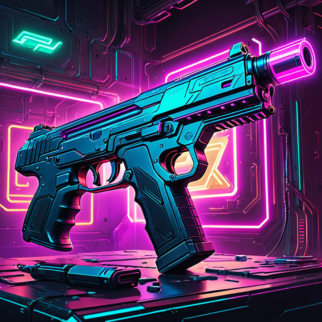 A cyberpunk gun. Sketch-style abstract art adds depth and mo... by ...