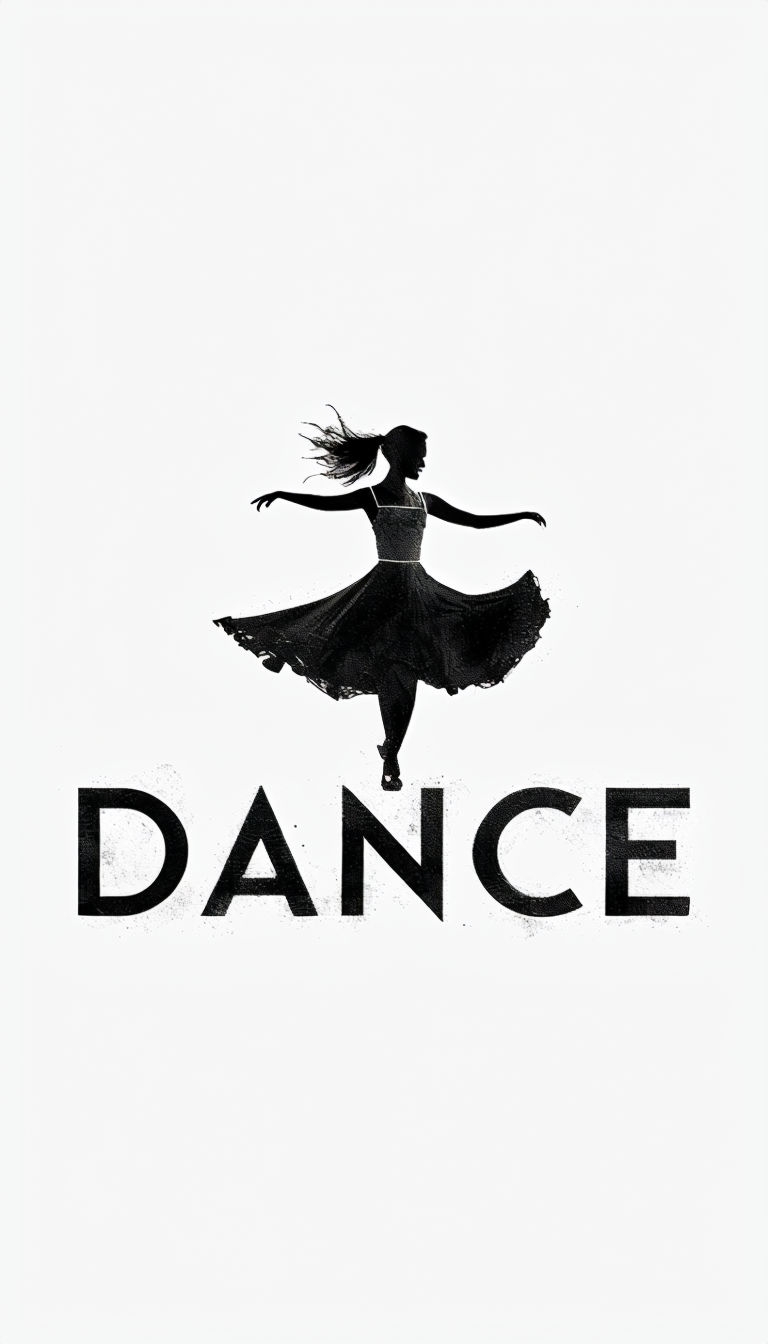 Bold Dance Woman Logo with Textured Black and White Design