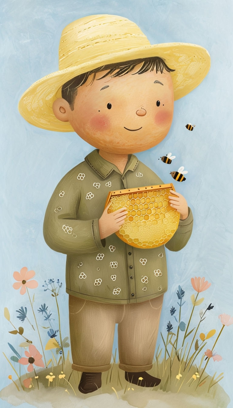Endearing Gentle Beekeeper Surrounded by Wildflowers Art